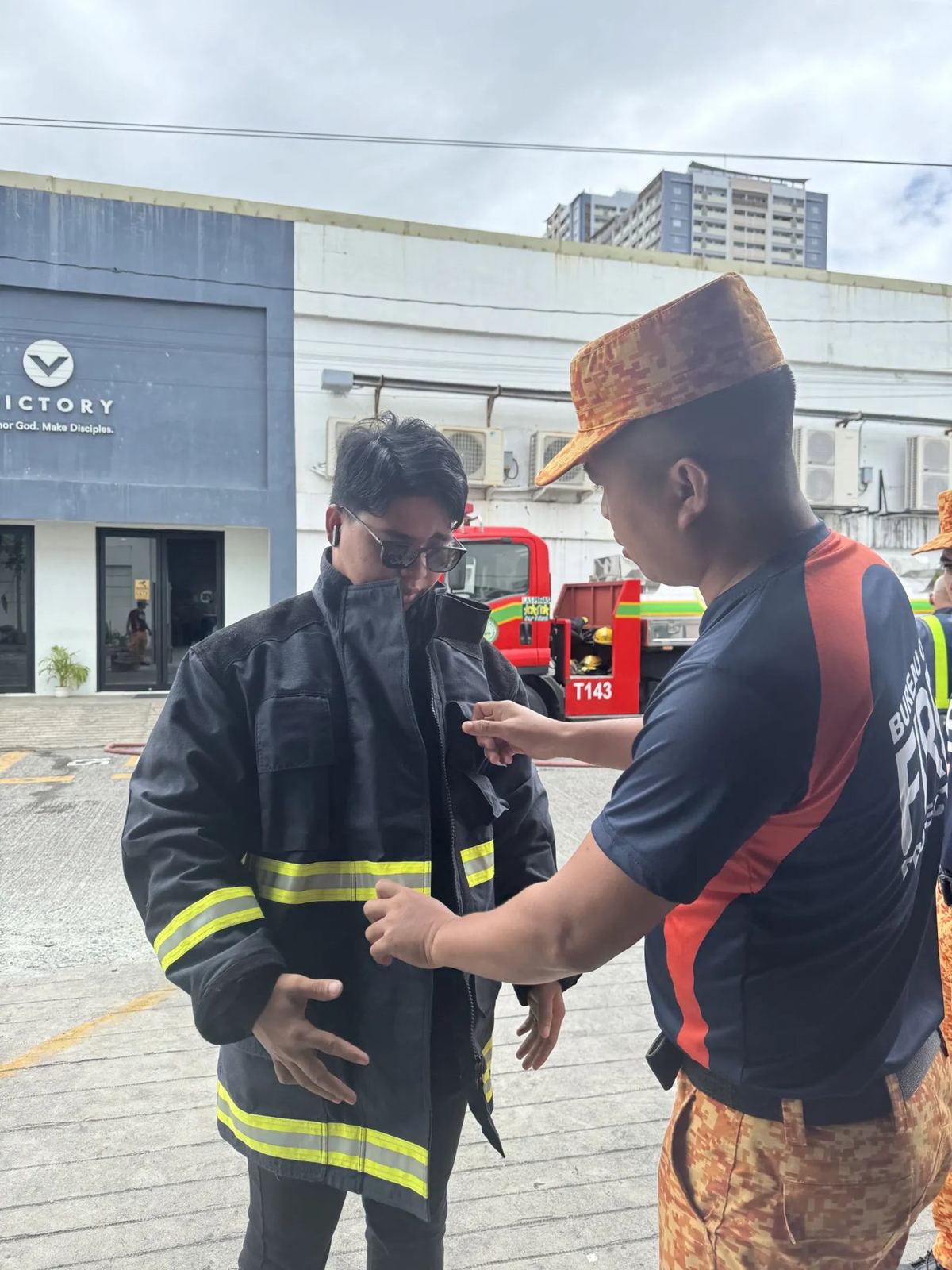 Mark Anthony Gabo in a fire drill exercise